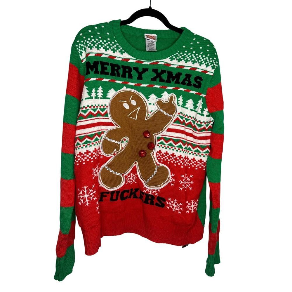 Spencer's Ugly Sweater Merry Christmas F*ckers Size XL Novelty Funny Xmas Party